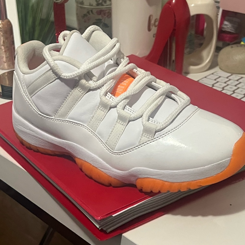 Youth White and Orange Athletic Sneakers